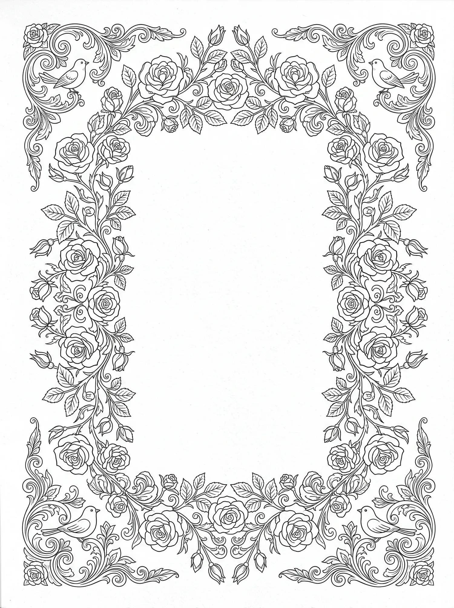 Bordure Florale Ornementale, Coloriage art à imprimer gratuitement